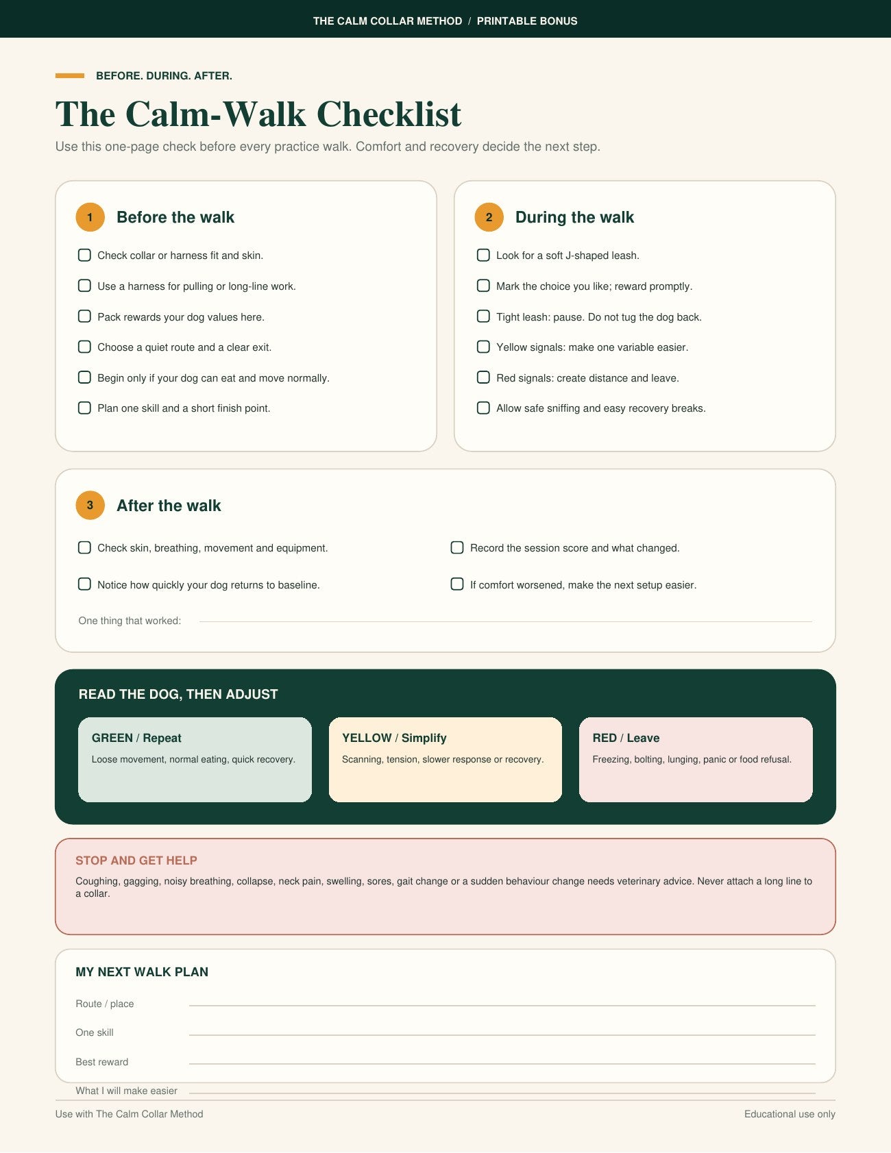 Actual Calm-Walk Checklist included in the bundle